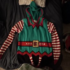 Poof Merry Christmas Elf Hooded Pullover Knit...