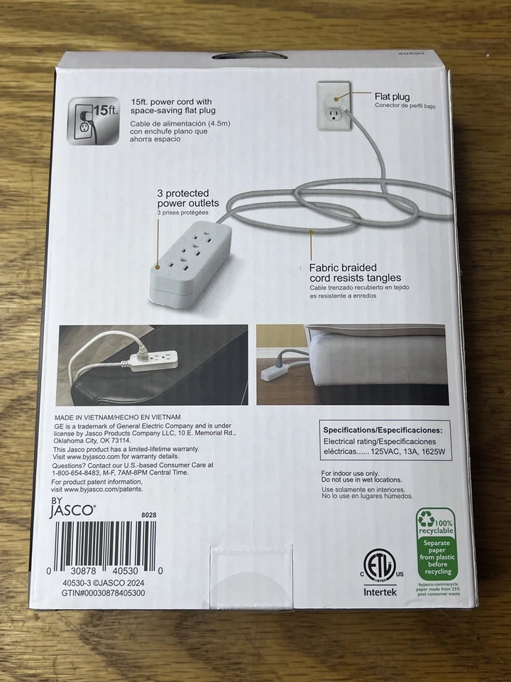 GE UltraPro Extension Cord 3 Grounded Outlets 15 Ft. Cord with Flat Plug new  - Image 2 of 2