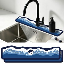 2Pcs Sea Waves Shape Kitchen Sink Splash Guard Faucet Mat Waves Pattern Fauce...