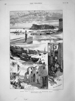 Original Old Antique Print 1892 Southern Italy Mare Piccolo Taranto Ca Victorian