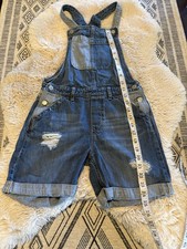 Teen GAP Denim Girls Blue Denim Distressed Overalls Y2K Patch XL Ripped
