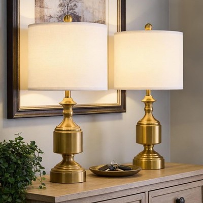 Gold Table Lamps Set of 2-20.5'' Modern Metal Bedside Lamps for Nightstand, Mi...