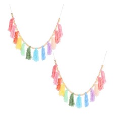 2 Pcs Wood Bead Tassel Garland Rainbow Boho Wall Decoration Colorful Beads