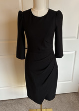 Eliza J Black Ruched Cocktail Dress Puff Shoulder Rayon Blend Size 6 Occasion