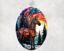 Horse Sunrise Suncatcher Handcrafted Beveled Glass Window Decor Gift