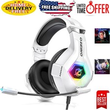 Lightweight Gaming Headset with Adjustable Band and Noise Canceling Mic - White