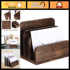Wooden Mail Organizer with 3 Slots - Dark Brown Mail Holder for Home Office