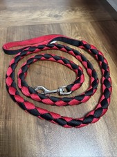 Round Braided Leather Leash W1/4" - L48", Black Red