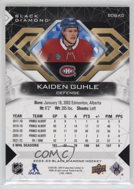 2022-23 Upper Deck Black Diamond Rookies Blue /25 Kaiden Guhle #BDB-KG Rookie RC - Image 2 of 2