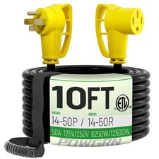 POWGRN NEMA 14-50P to NEMA 14-50R 50 Amp RV/EV Extension Cord 10 FT Outdoor w...