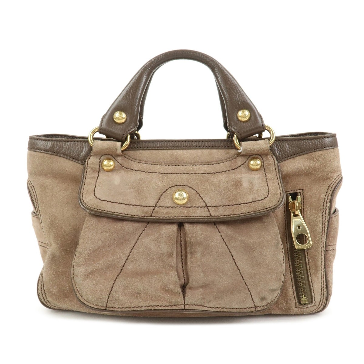 【CELINE】Boogie bag 32 CELINE Boogie Bag Suede Leather Hand Bag Beige Brown Authentic