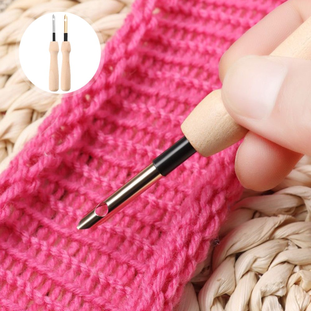 2 Wooden Handle Needle Punch Tools for Travel Embroidery DIY