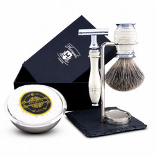 5PC Men s Grooming Kit with Badger Shaving Brush Double Edge Safety Razor Set
