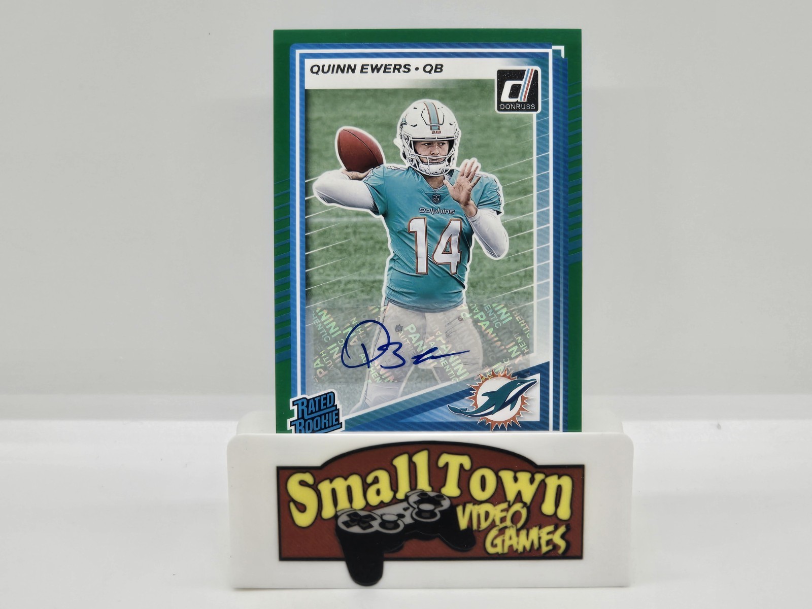 2025 Donruss Quinn Ewers RC Auto Green Press Proof SP Rated Rookie Dolphins