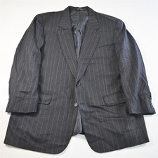 Vtg Y2K 48L Gray Stripe Flannel Super 110s Wool Blazer Suit Jacket Sport Coat