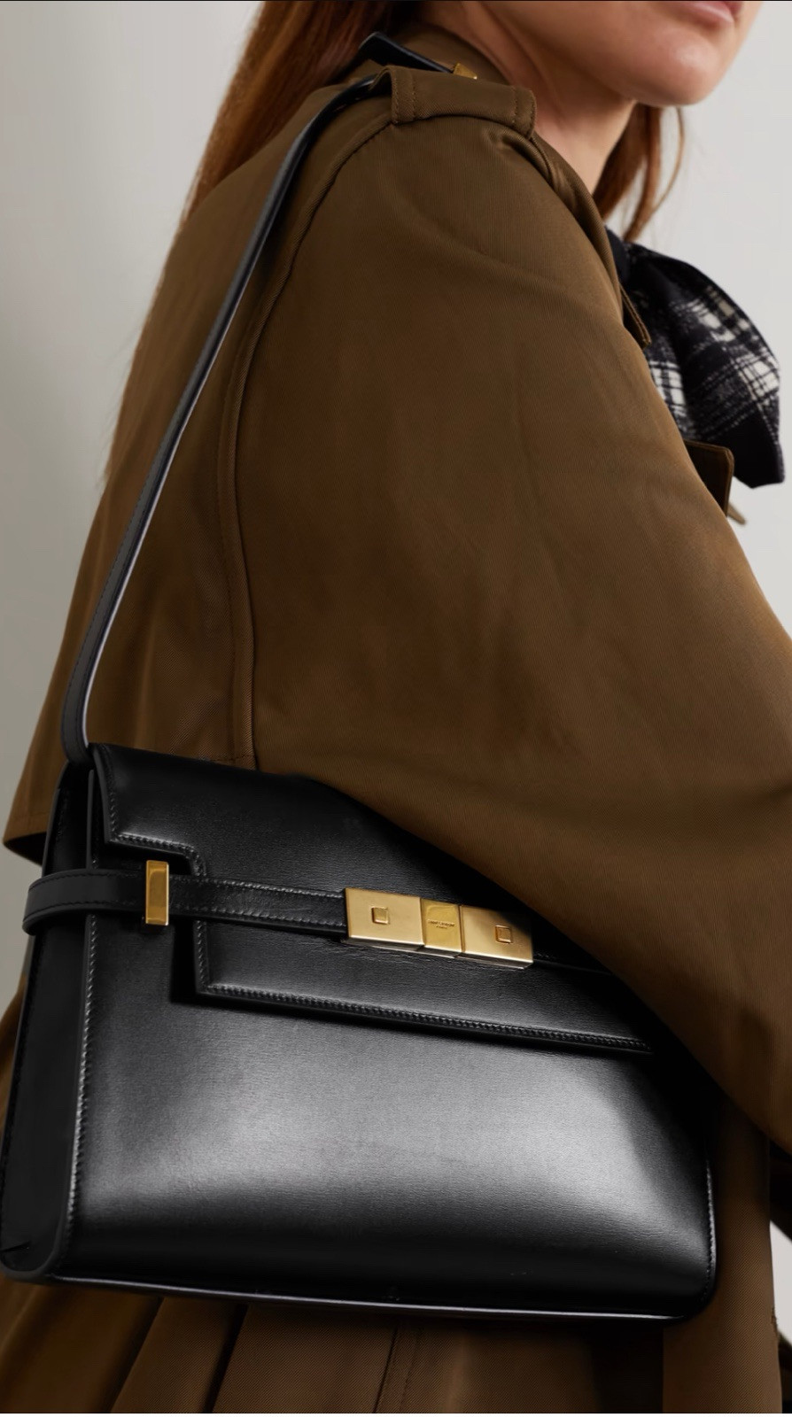 Saint Laurent Manhattan Magnetic Closure Shoulder Bag Small Black Leather