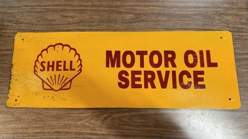 Vintage Shell Motor Oil Service Tin Tacker Advertising Sign ~ Gas & Oil
