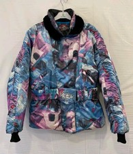 Vtg Polaris Snowmobile Jacket Womens L USA Made Colorful Ski Snow Belted #152