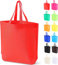 24 Pack Non Woven Tote Bags - 12 Colors Assorted, Reusable Shopping Bags Bulk fo