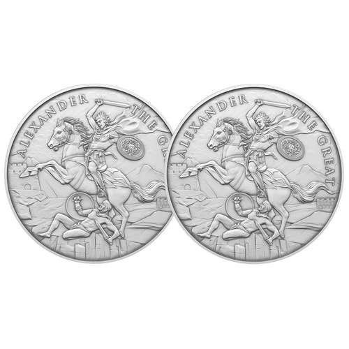 Lot of 2 - 1 Troy oz Alexander the Great Design .999 Fine Silver Round