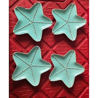Jie-Star Starfish Plates Set of 4 Turquoise Blue Ceramic Coastal Decor 7 inch