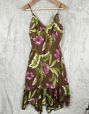 Glamor Angel Midi Dress Womens L Tropical Floral Ruffle Fairy Grunge VTG Y2K 00s