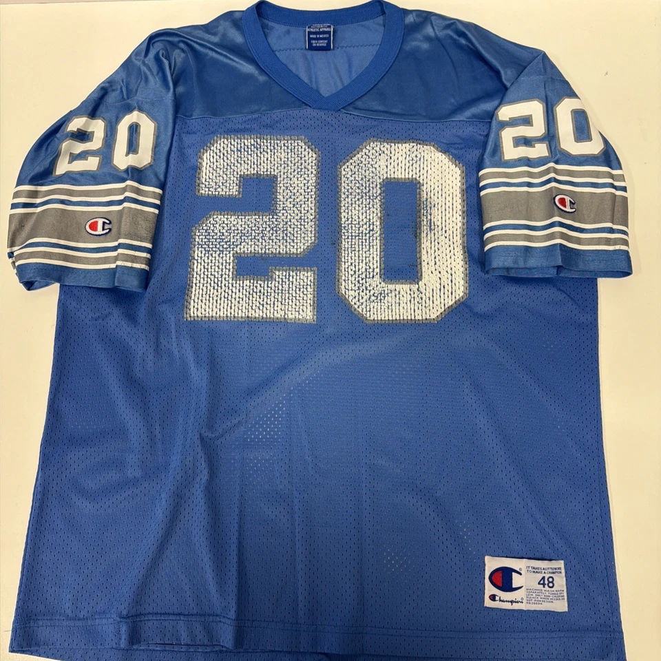 复古 Barry Sanders #20 底特律狮子队冠军 NFL 球衣 足球尺寸 48 L — 第 2/4 张图片