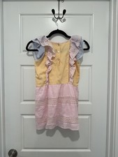 LoveShackFancy Flutter Ruffle Dress Girls Size 7/8 Yellow Pink & Blue