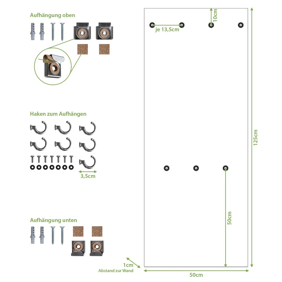 banjado Wandgarderobe Echtglas 50x125cm Garderobe mit 7 Haken Sonne im Herzen - Bild 4 von 4