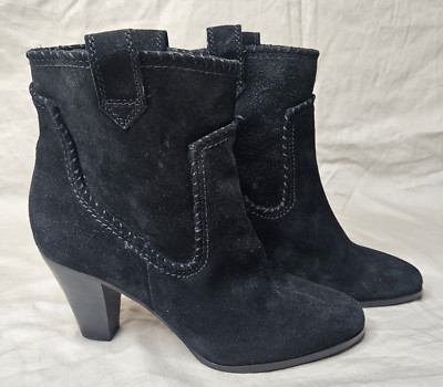 Karl Lagerfeld Provence Ankle Boots Womens 8 Western Black Suede Pull On Heels
