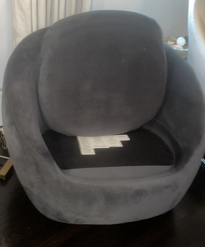 West Elm Cozy Swivel Chair Custom Color Ink Blue Performance Velvet Stylish Chic - Picture 12 of 13