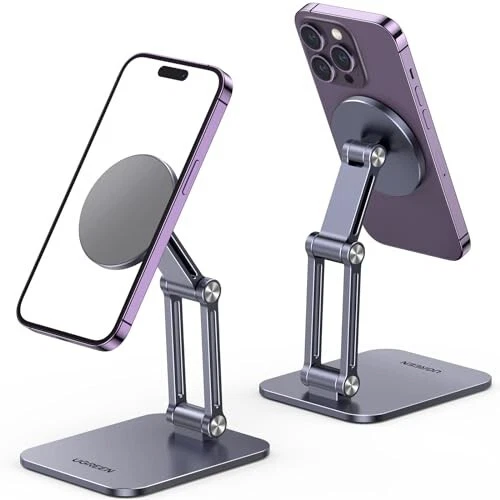 Soporte magnético para teléfono iPhone 16-12 Pro Max, soporte de escritorio ajustable, gris Foto 2 de 4