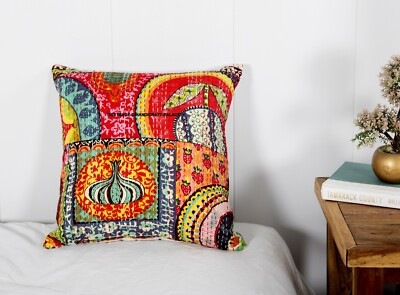 Indian Handmade Kantha Stitch Cushion Cover Patch Pattern Pillow Case  Ethnic 16