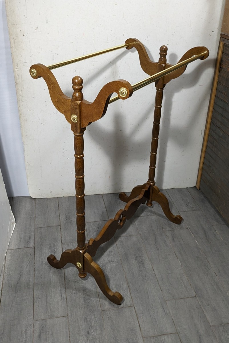 Vintage Wood Floor Quilt Hanger Rack Stand with Gold/Brass Metal