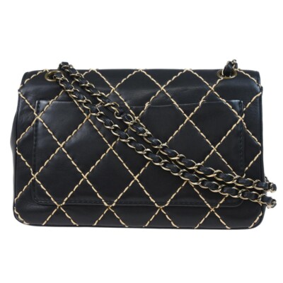 Chanel Black Calfskin Wild Stitch Single Flap Shoulder Bag 194252