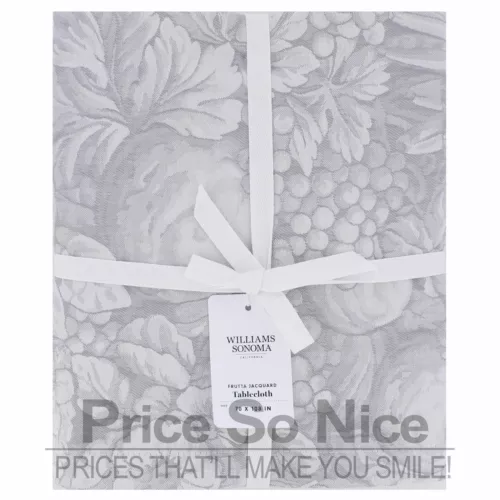 Williams Sonoma Frutta Jacquard Grey Tablecloth - 70" x 108' MSRP $190