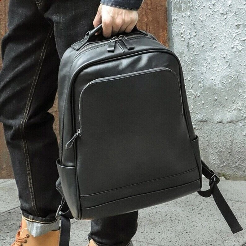 cow leather backpack, Leather travel bag finish Cow leather shoulder school bag