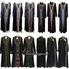 Muslim Women Black Abaya Kaftan Islamic Arab Maxi Robe Rhinestone Dress