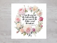 Bible Verse John 14:6 Rose Wreath Fabric Panel Craft Sewing Quilt Block A488