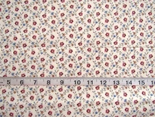 1 yd 100% Cotton Fabric Pale Cream with Burgundy Mauve Blue & Gold Flowers