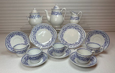 c1870 Childs  Flower Band  15-Pc Toy Tea Set Staffordshire Transferware Mini