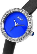 BRAND NEW IN BOX OASIS BLUE FACE DIAMANTE LADIES QUARTZ WRISTWATCH + NEW BATTERY