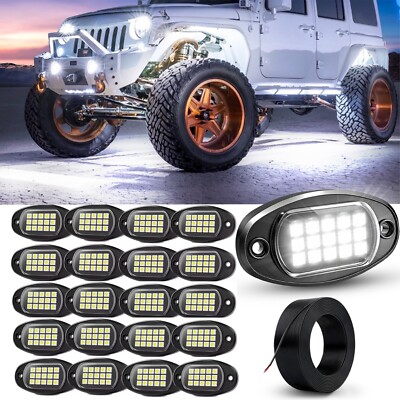 20x PURE White LED Rock Lights Pods Offroad Underbody Truck UTV Wheel Well Light