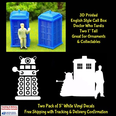 Dr Who Tardis & DW Robot Set 2 Decals & 2 3D Printed Doctor Who Tardis Call Box