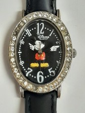 Vintage Disney Parks Watch  Oval Mickey Mouse Rhinestones Retired - 11-1070