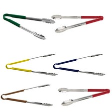 Professional Stainless Steel Kitchen Food Tongs with Coloured Non Slip Handles