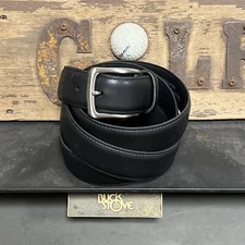 Columbia Belt Men 52 Black Synthetic Leather Silver Buckle Hardware Dress Strap