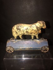 Rare Vintage Antique 1890's Lamb American Tin Platform Pull Toy