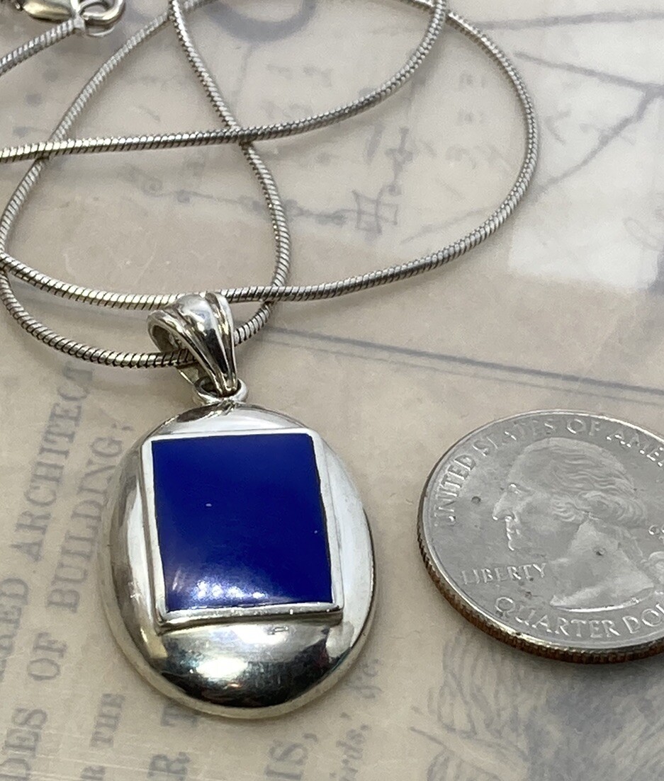 Handmade Rectangular Lapis Glossy 925 Sterling Ov… - image 5