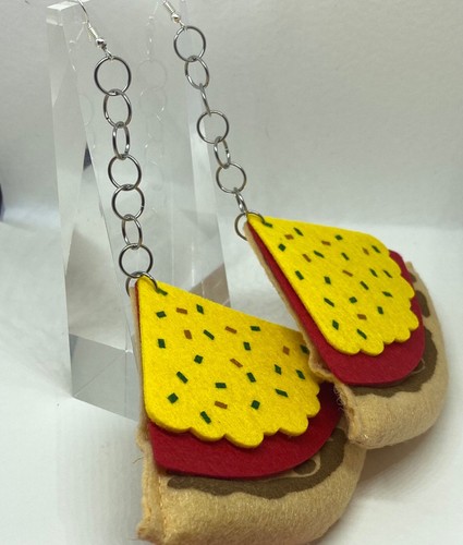 Oversized huge felt pizza earrings 16 cm Long handmade earrings, festival drag - Picture 9 of 9